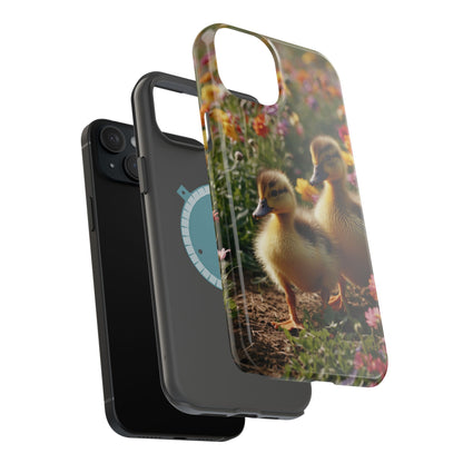 Charming Ducklings in Floral Garden - MagSafe iPhone Case