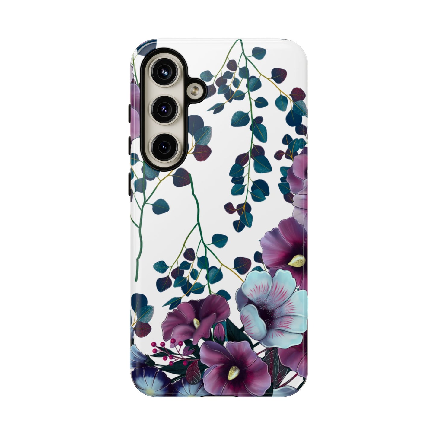 Moody Purple & Teal Floral Samsung Galaxy Series Case – Elegant Botanical Design