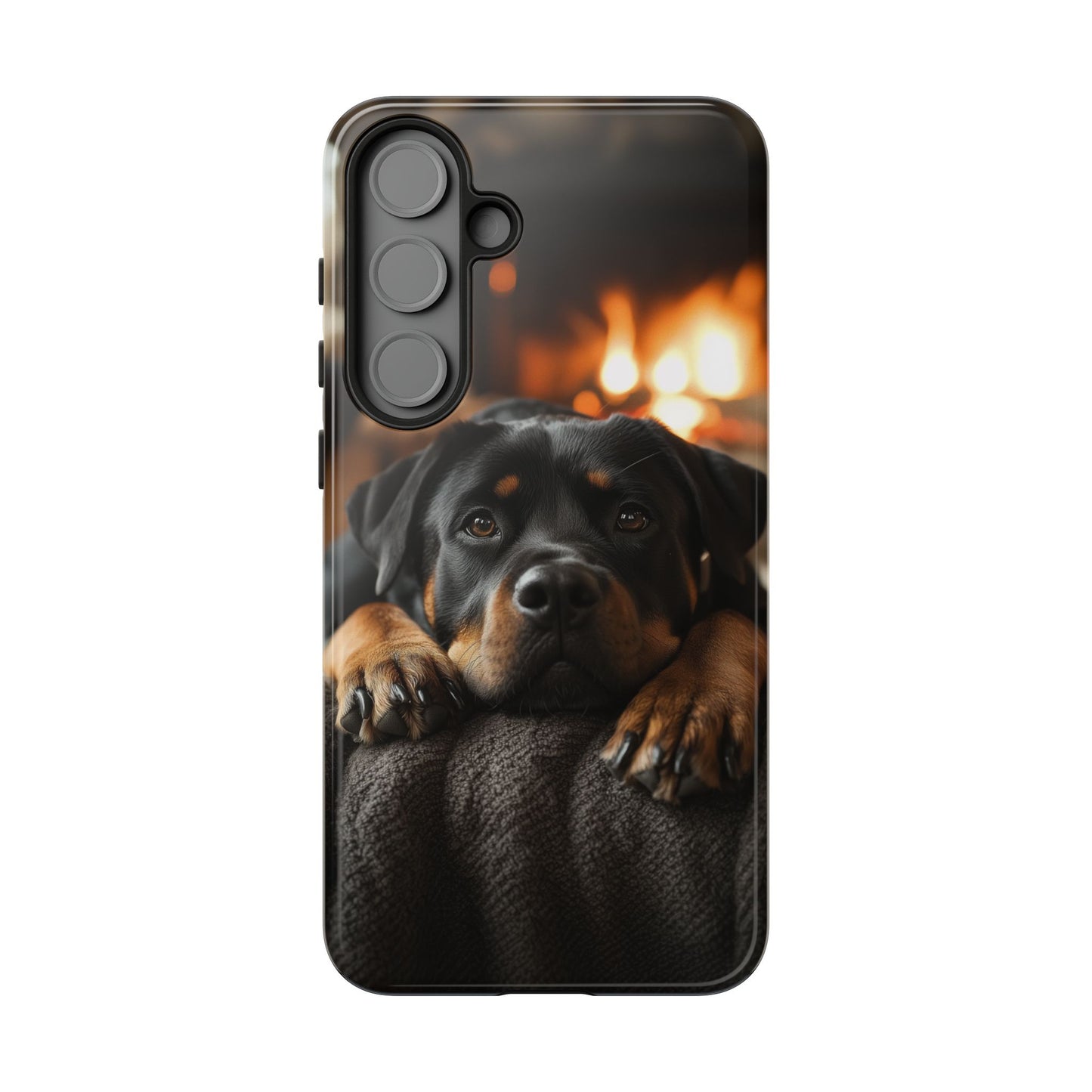 Cozy Rottweiler by the Fireplace Samsung Galaxy Case – Warm Rustic Design