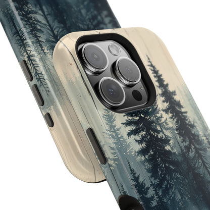 Misty Pine Forest Magsafe iPhone Case - Nature-Inspired Wood Design Protective Cover