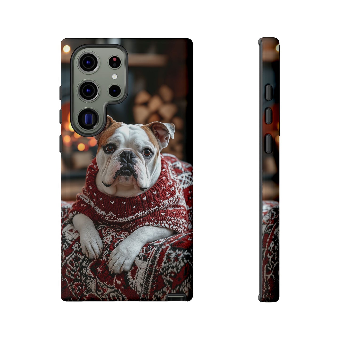 Cozy Bulldog in Sweater Samsung Galaxy Case – Festive Fireplace Protective Cove