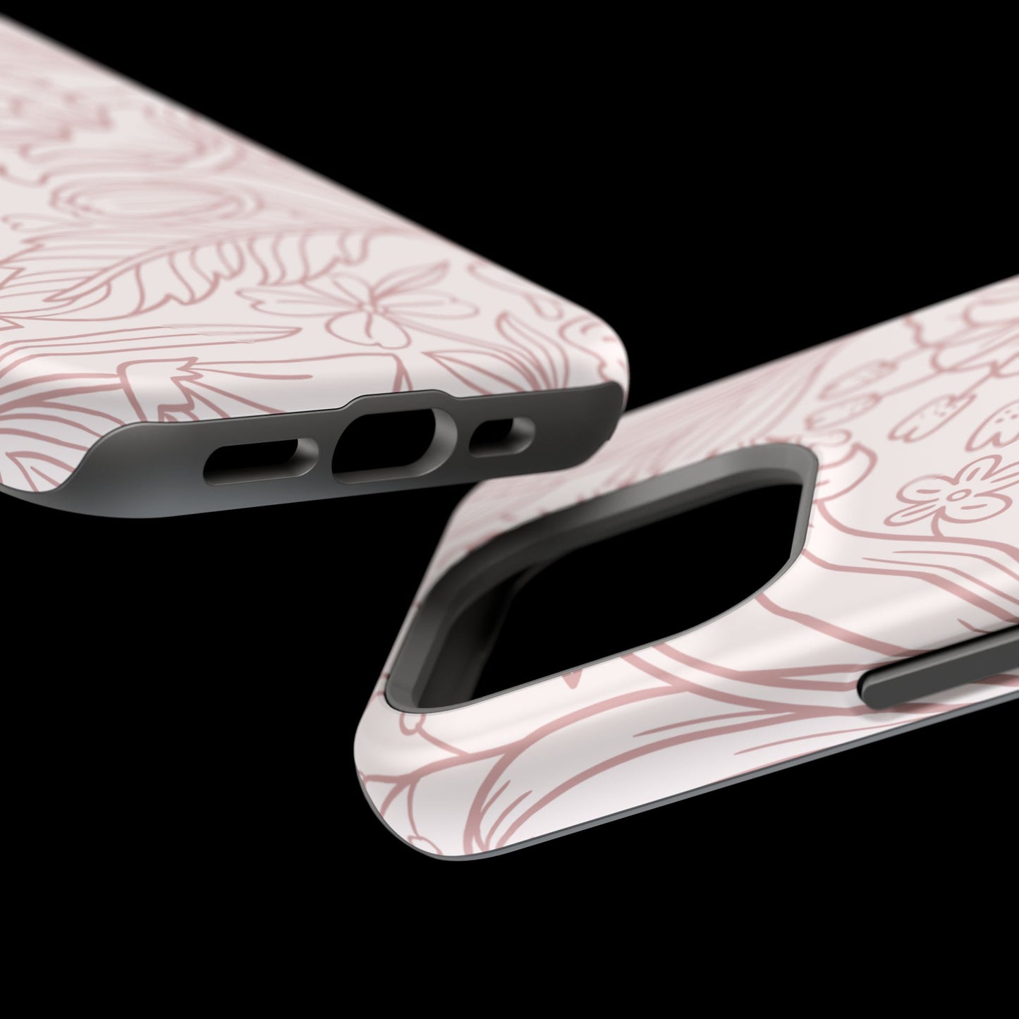 Blush Floral Line Art Tough MagSafe iPhone Case – Delicate Minimalist Design with Dual-Layer Protection