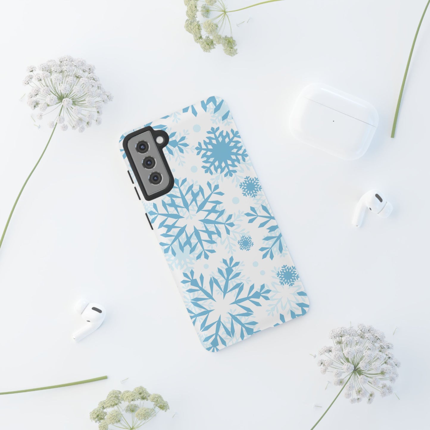 Frosty Blue Snowflakes Samsung Galaxy Case – Shockproof, Smooth Matte Finish, Dual-Layer Design