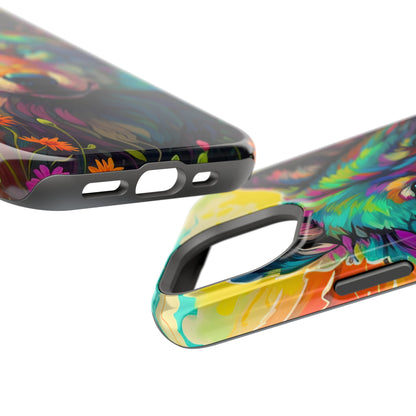 Rainbow Wolf in Bloom – MagSafe iPhone Case with Nature-Inspired Design