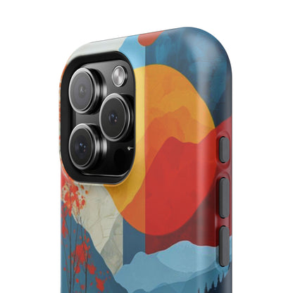 Abstract Autumn Landscape MagSafe iPhone Case – Bold Colorful Sunset Design, Dual-Layer Protection