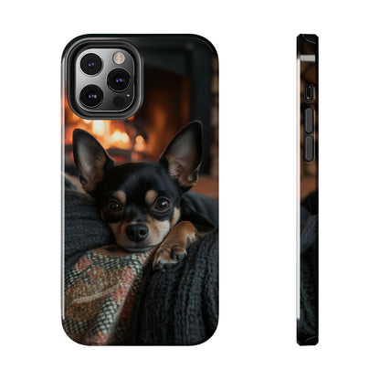 Cozy Chihuahua Fireplace iPhone Case – Warm and Stylish Design