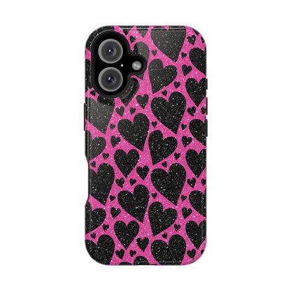 Pink Glitter Hearts MagSafe iPhone Case