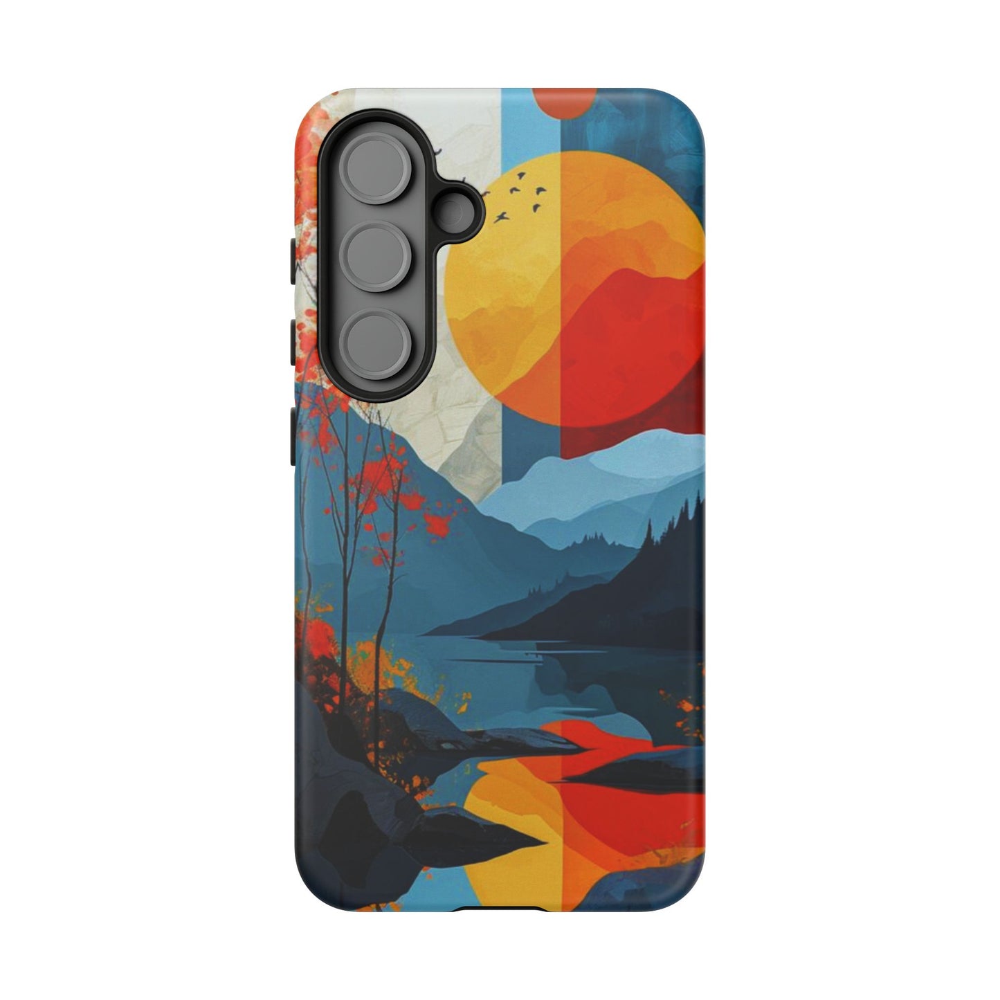 Abstract Autumn Landscape Samsung Galaxy Case – Bold Colorful Sunset Design, Dual-Layer Protection