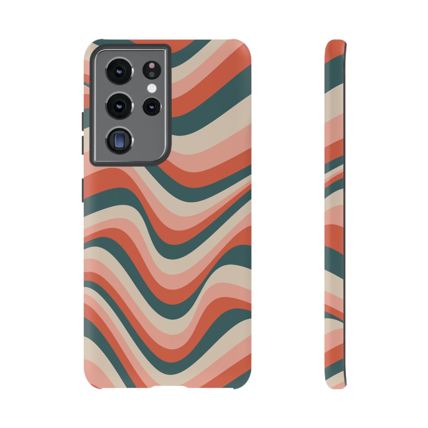 Groovy Waves Samsung Galaxy Case – Retro 70s-Inspired Stripes in Coral, Cream, and Teal