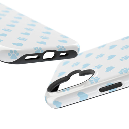 Light Blue Paw Prints & Hearts – MagSafe iPhone Case for Pet Lovers