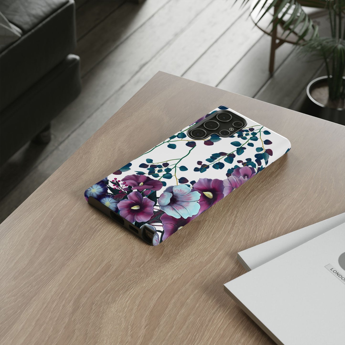 Moody Purple & Teal Floral Samsung Galaxy Series Case – Elegant Botanical Design