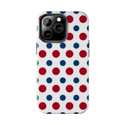 Patriotic Navy, White, and Red Polka Dot iPhone Case