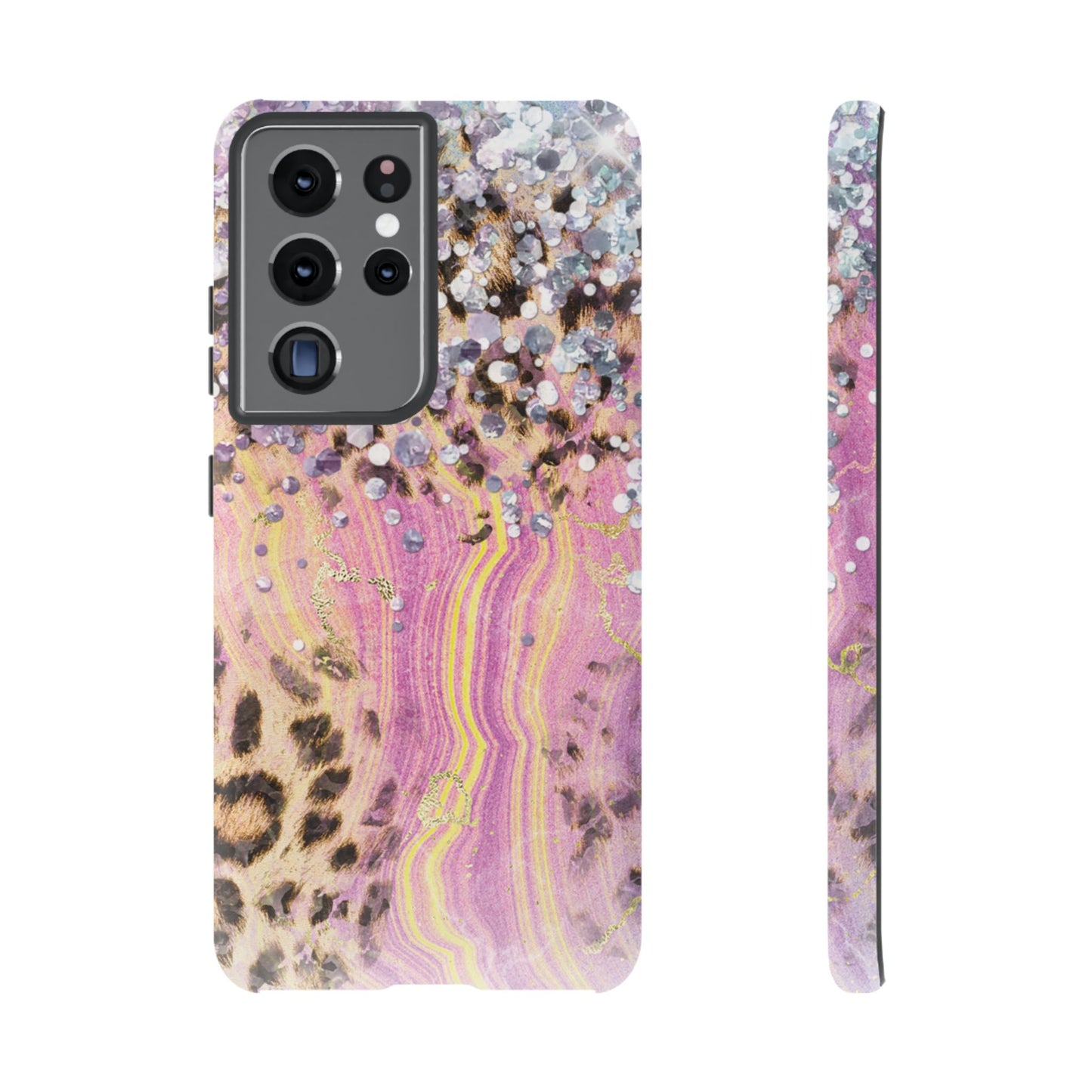 Crystal Glam Leopard - Samsung Galaxy Series Case with Glitter and Gem Accents