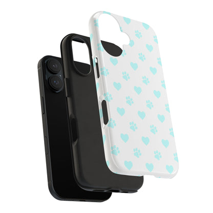 iPhone Case - Aqua Paw Print & Heart Design