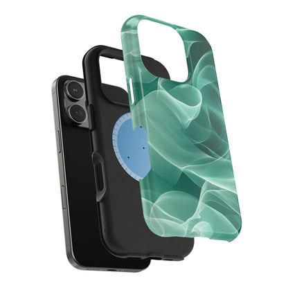 Emerald Flow MagSafe iPhone Case – Translucent Green Fabric-Inspired Design