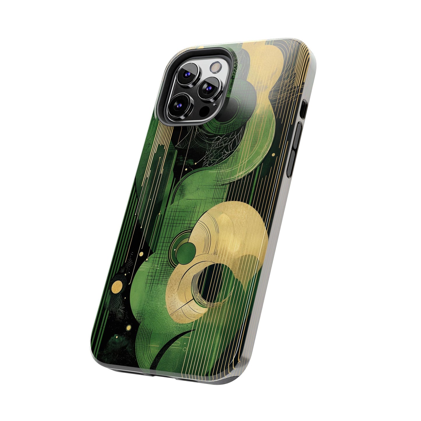 Abstract Green & Gold iPhone Case - Geometric Art Deco Protective Cover