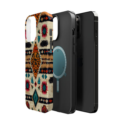 Wild Boho Leopard Print & Floral Tough MagSafe iPhone Case – Eclectic Tribal Design, Dual-Layer Protection