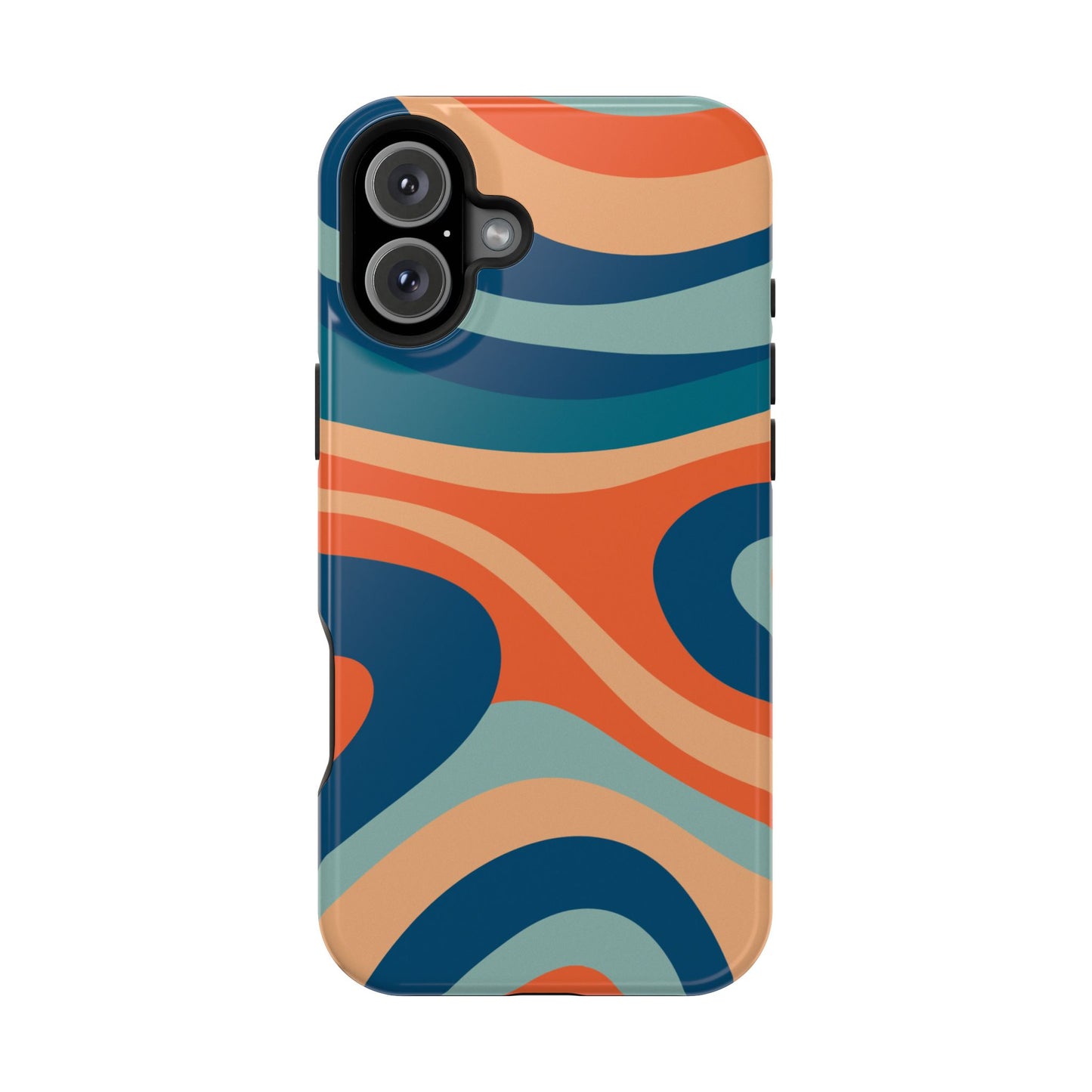 Retro Vibe Wavy Stripes MagSafe iPhone Case – 70s-Inspired in Teal, Orange, and Rust