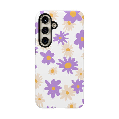 Retro Daisy Flower Samsung Galaxy Case – Pastel Purple & Cream Floral Design with Matte Finish