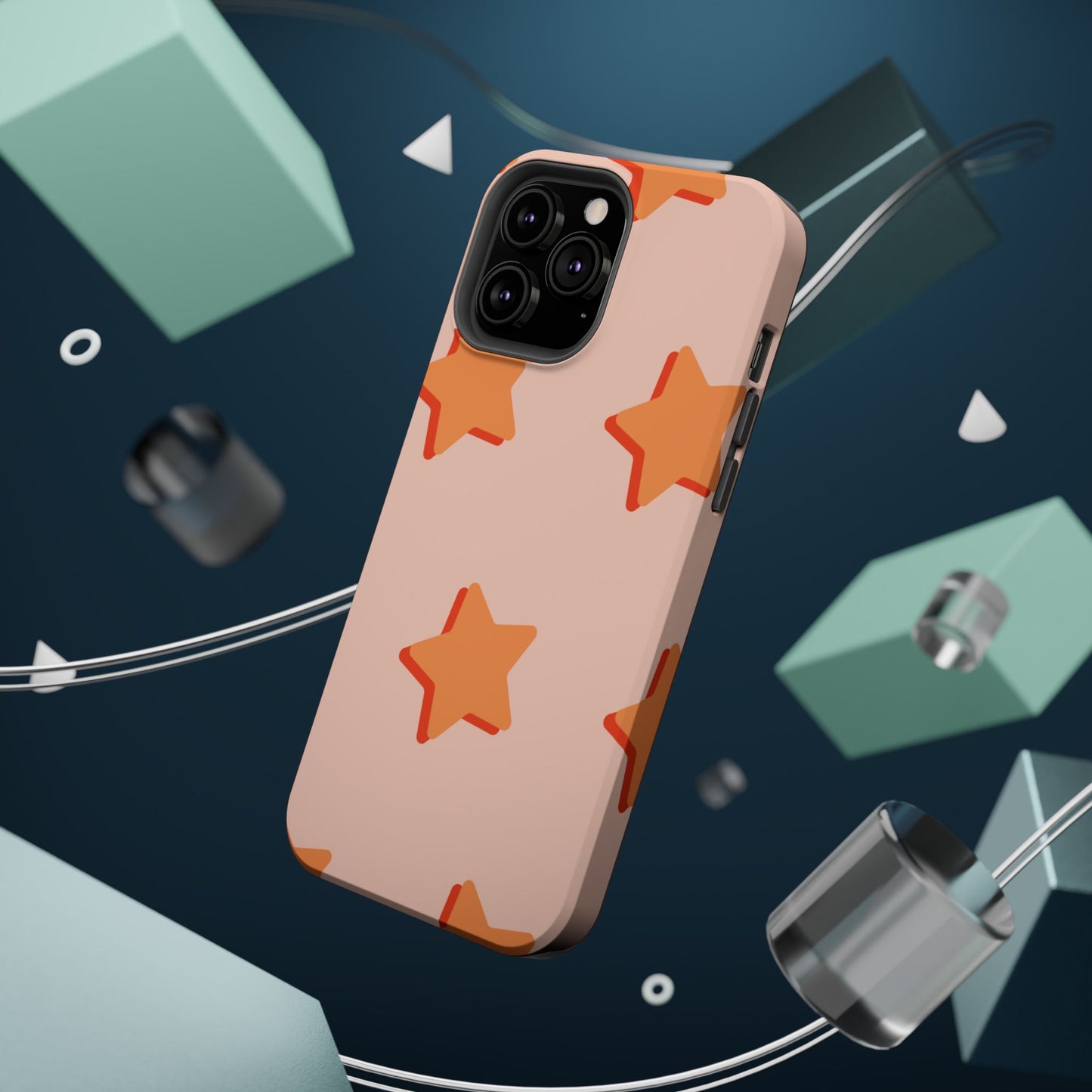 Retro Orange Stars MagSafe iPhone Case – Shock-Resistant, Smooth Matte Finish, Dual-Layer Design