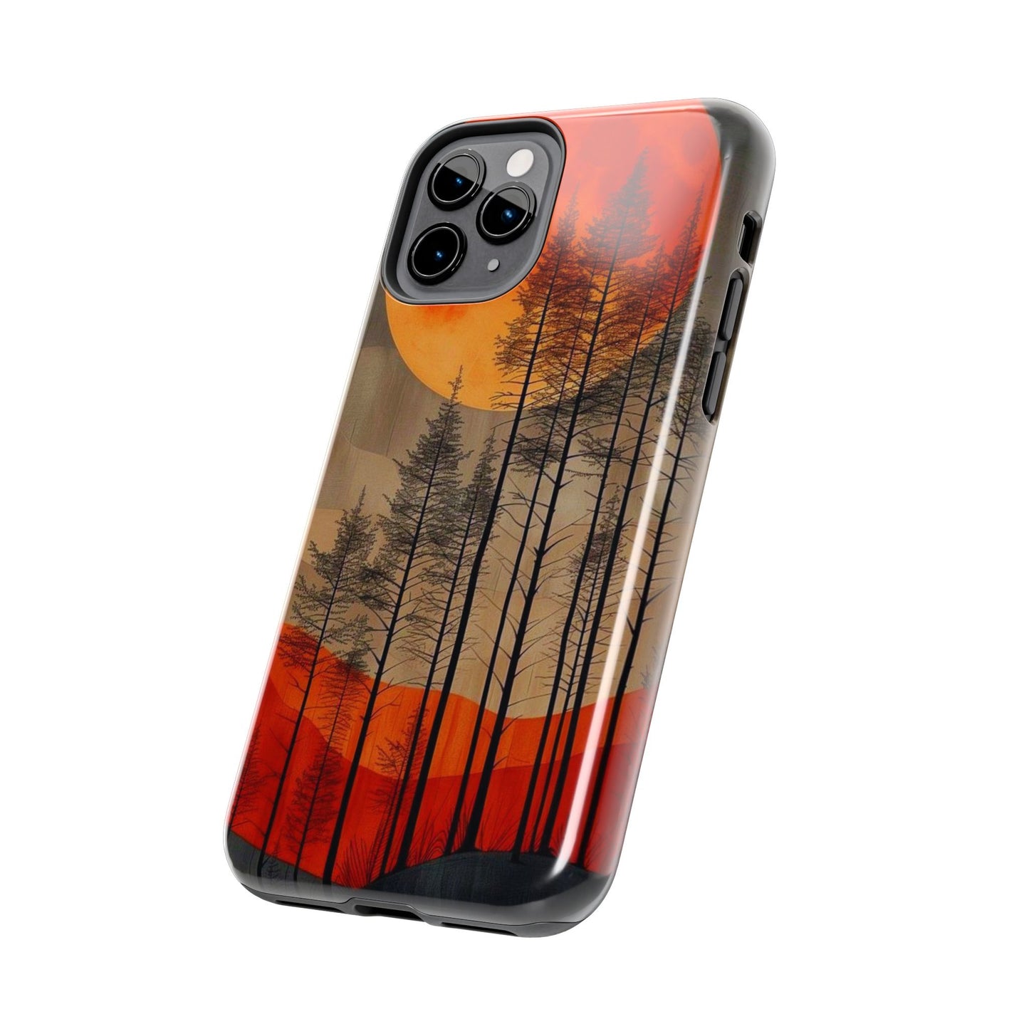 Moody Forest Moonrise iPhone Case – Dark Landscape Design, Dual-Layer Protection