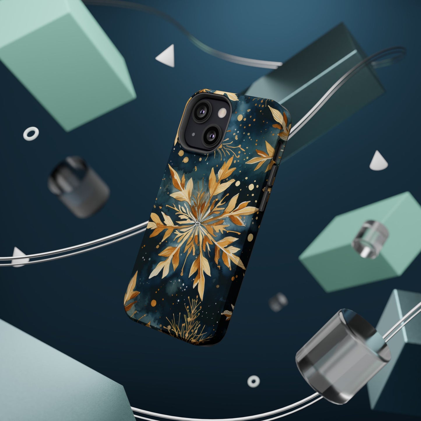 Gold Floral Snowflakes on Midnight Blue - MagSafe iPhone Series Case