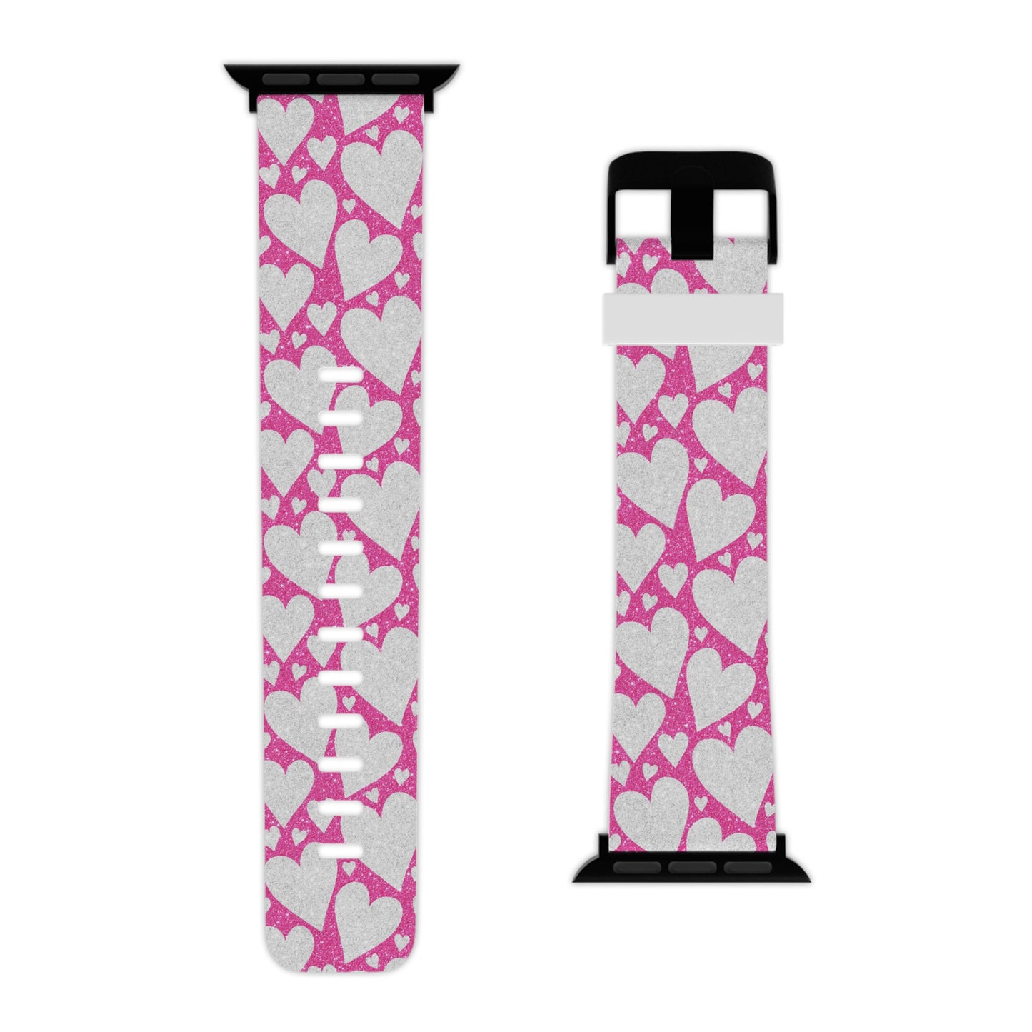 Pink and Silver Glitter Heart Pattern Apple Watch Band