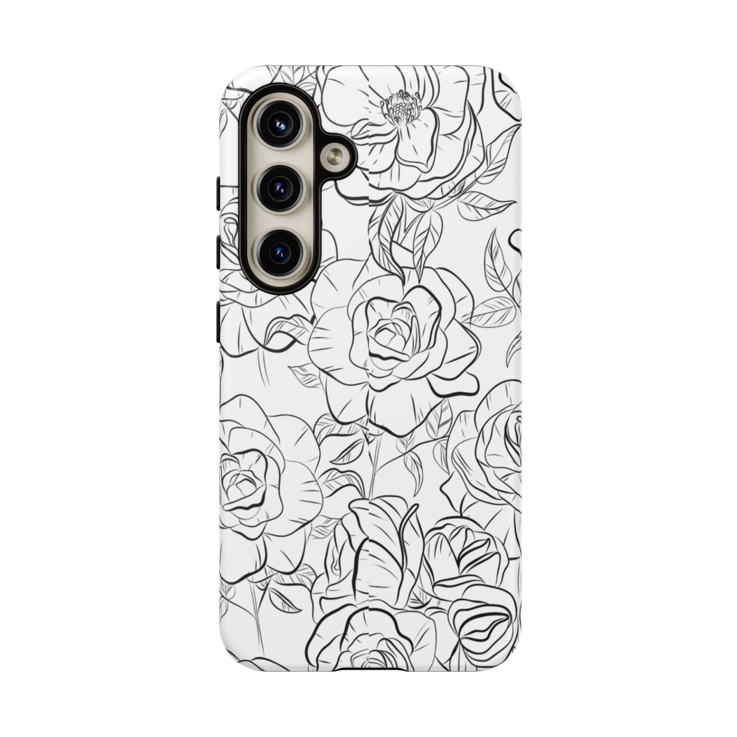 Monochrome Rose Garden Tough Samsung Galaxy Case – Elegant Floral Line Art with Dual-Layer Protection