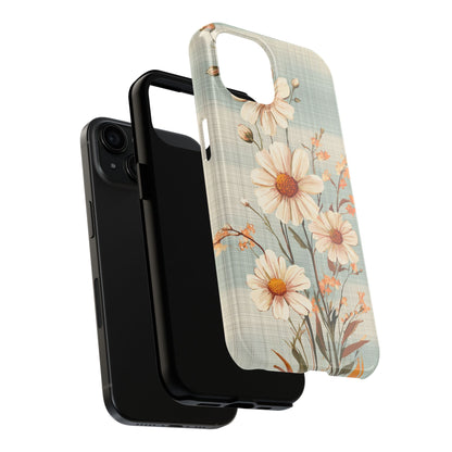 Vintage Plaid & Daisy Floral Tough iPhone Case – Dual-Layer Protection with Retro Flower Design