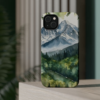 Watercolor Alpine Mountainscape - MagSafe iPhone Case