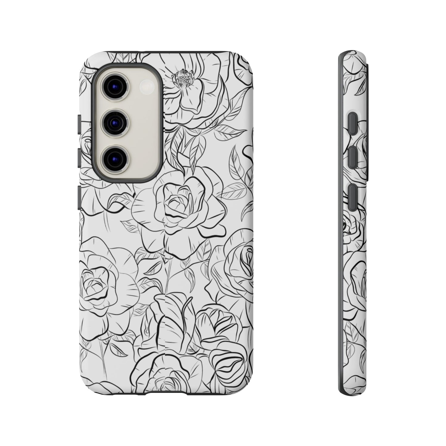 Monochrome Rose Garden Tough Samsung Galaxy Case – Elegant Floral Line Art with Dual-Layer Protection
