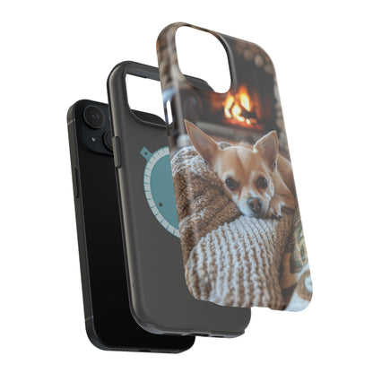 Relaxing Chihuahua by Fireplace MagSafe iPhone Case – Functional and Cozy Design