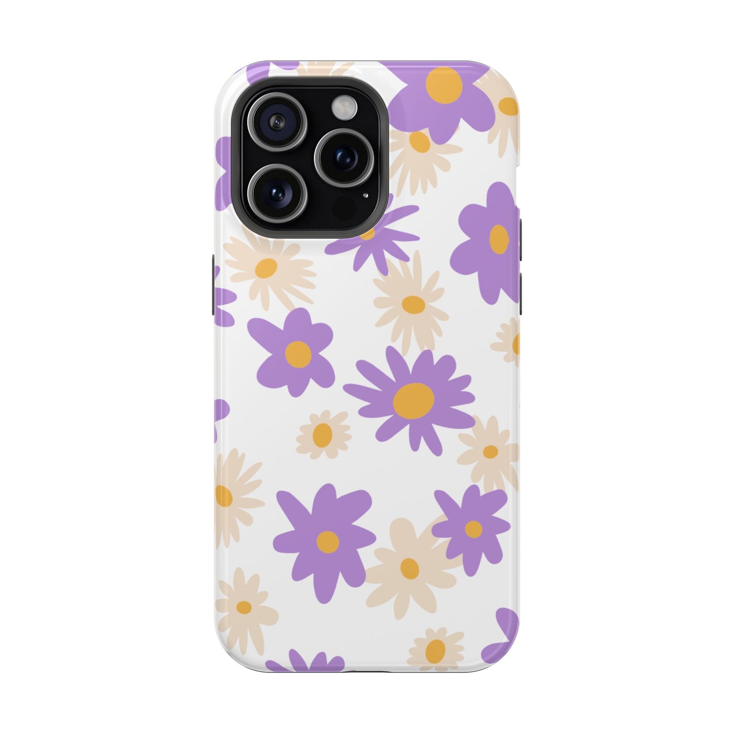 Retro Daisy Flower MagSafe iPhone Case – Pastel Purple & Cream Floral Design with Matte Finish