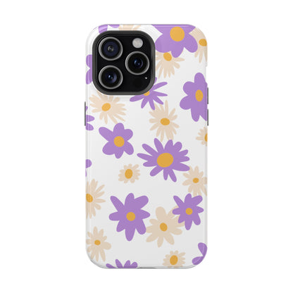 Retro Daisy Flower MagSafe iPhone Case – Pastel Purple & Cream Floral Design with Matte Finish