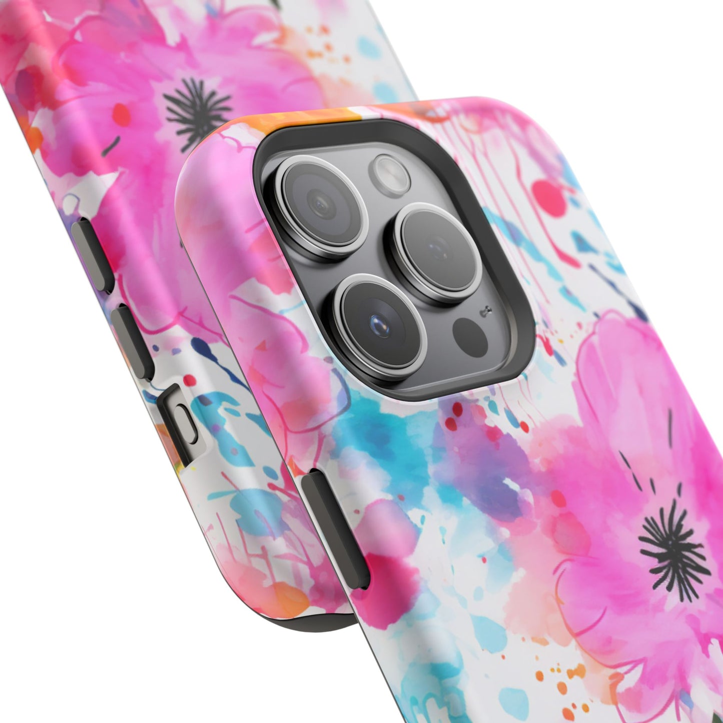 Color Splash Pink & Orange Watercolor Floral - MagSafe iPhone Case