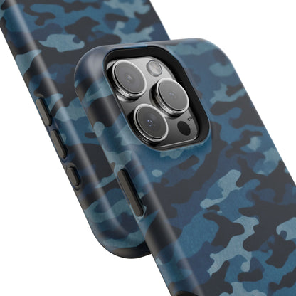 Dark Blue Camouflage – MagSafe iPhone Case with Modern Rugged Style