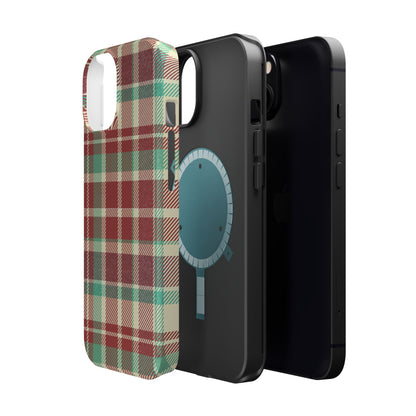 Retro Red & Cream Plaid – MagSafe iPhone Case with Classic Elegance