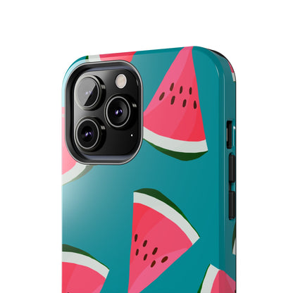 Watermelon Bliss iPhone Case – Vibrant Summer Fruit Design on Teal Background