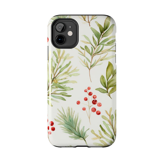 Winter Greenery & Berry Watercolor – iPhone Series Case