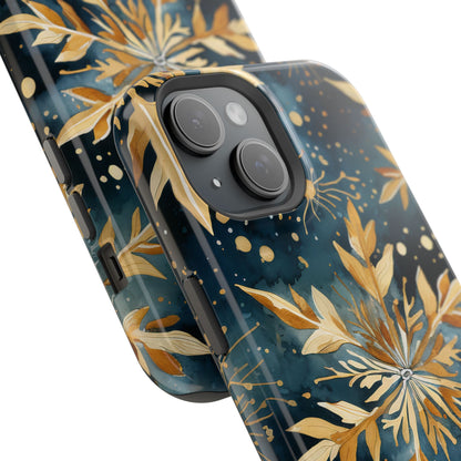 Gold Floral Snowflakes on Midnight Blue - MagSafe iPhone Series Case