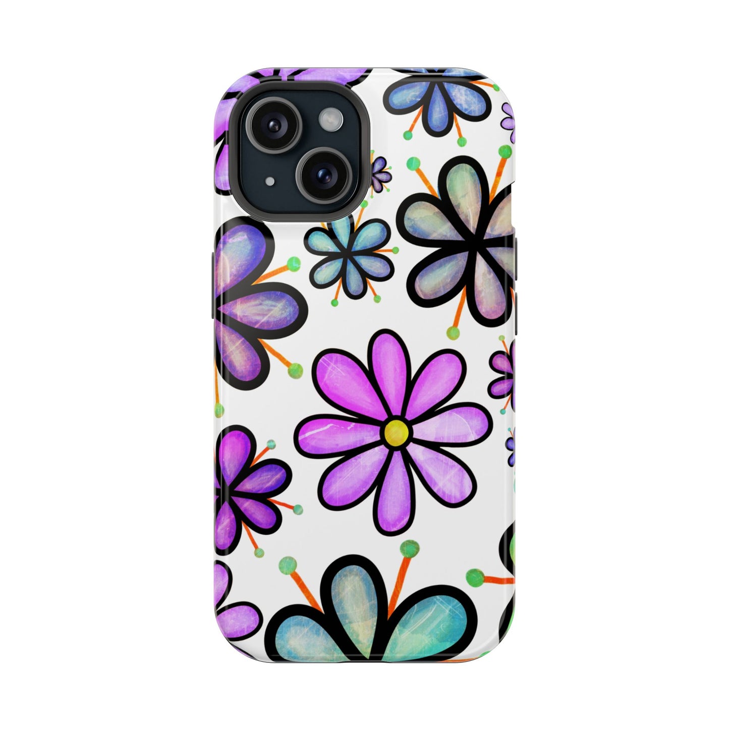 Whimsical Lavender Floral MagSafe iPhone Case – Ultra-Slim, High-Gloss Finish