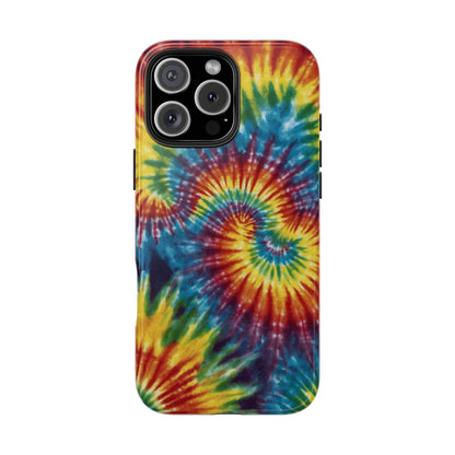 Retro Tie-Dye Swirl iPhone Case – Rainbow Spiral Design