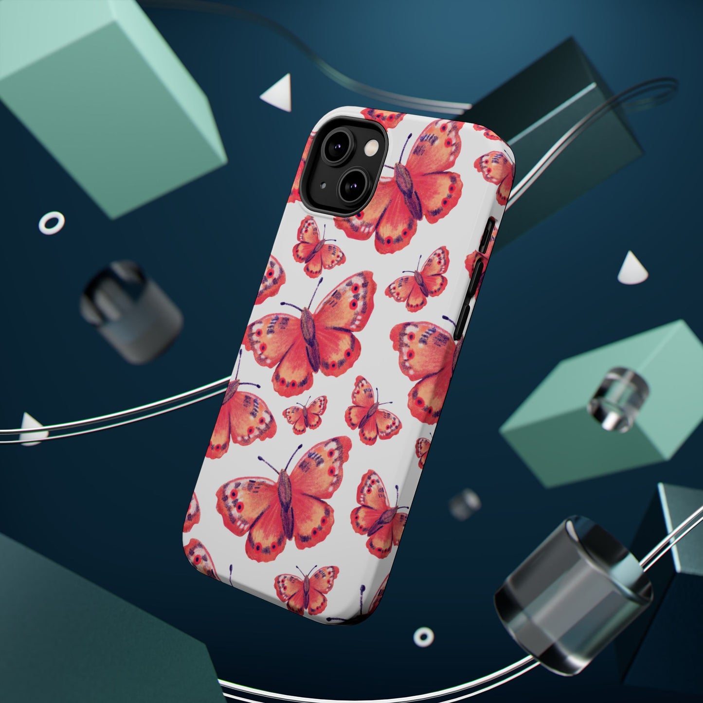 Coral Butterfly MagSafe iPhone Case – Slim, Protective Design with Bold Watercolor Print