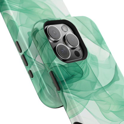 Translucent Flowing Green Fabric MagSafe iPhone Case – Elegant Fluid Design