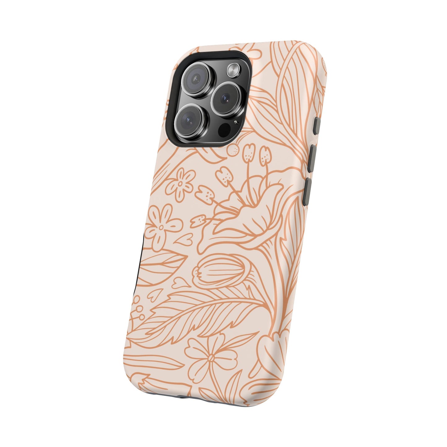 Soft Terracotta Floral Line Art Tough MagSafe iPhone Case – Minimalist Botanical Design with Dual-Layer Protection