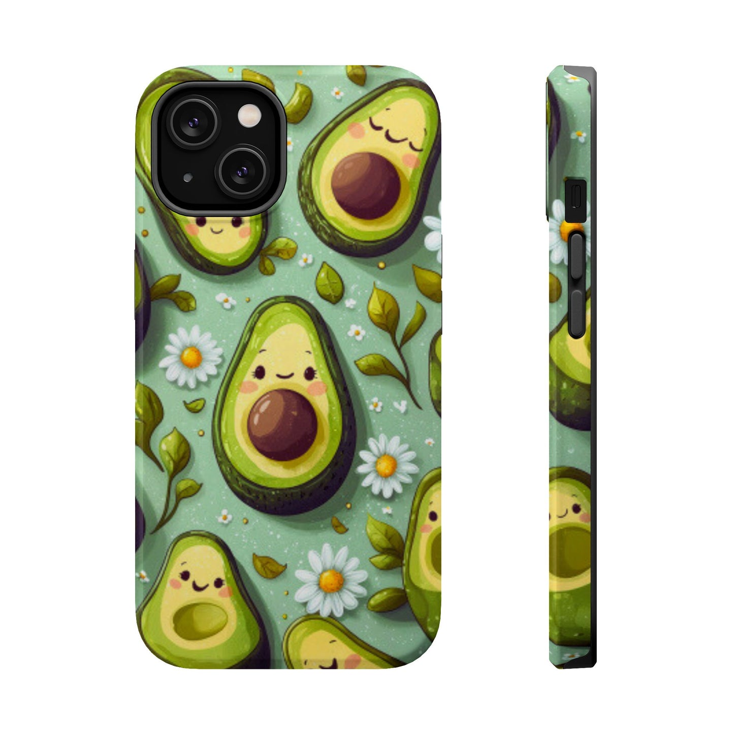 Cute Avocado MagSafe iPhone Case – Adorable Kawaii Avocados with Daisies, Shock-Resistant