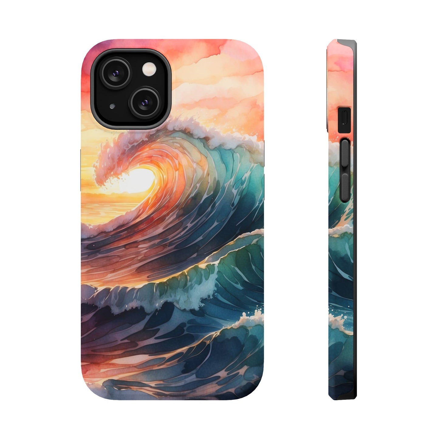 Ocean Sunrise Wave MagSafe iPhone Case – Vibrant Watercolor Wave Design