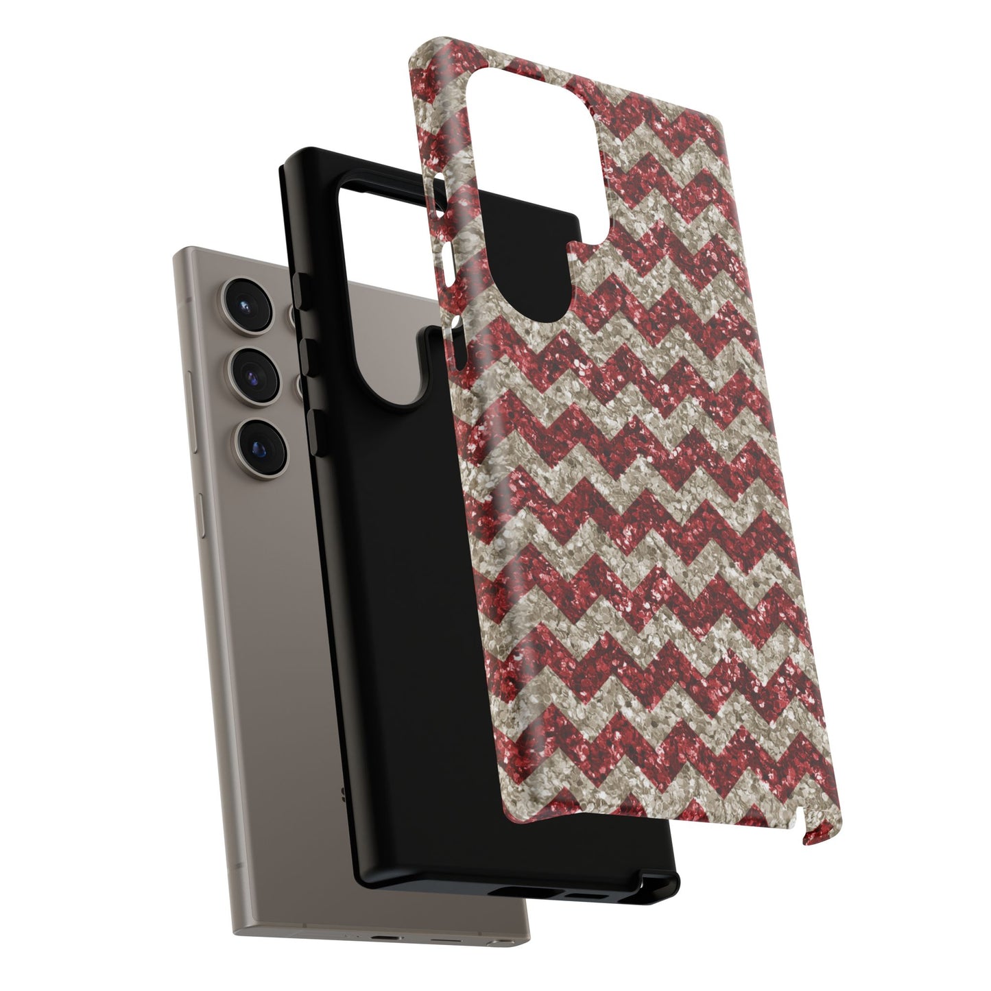 Sparkling Red & White Chevron – Glitter Illusion MagSafe iPhone Case