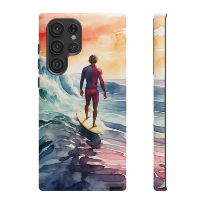 Surfer’s Sunset Wave Samsung Galaxy Case – Vibrant Watercolor Design