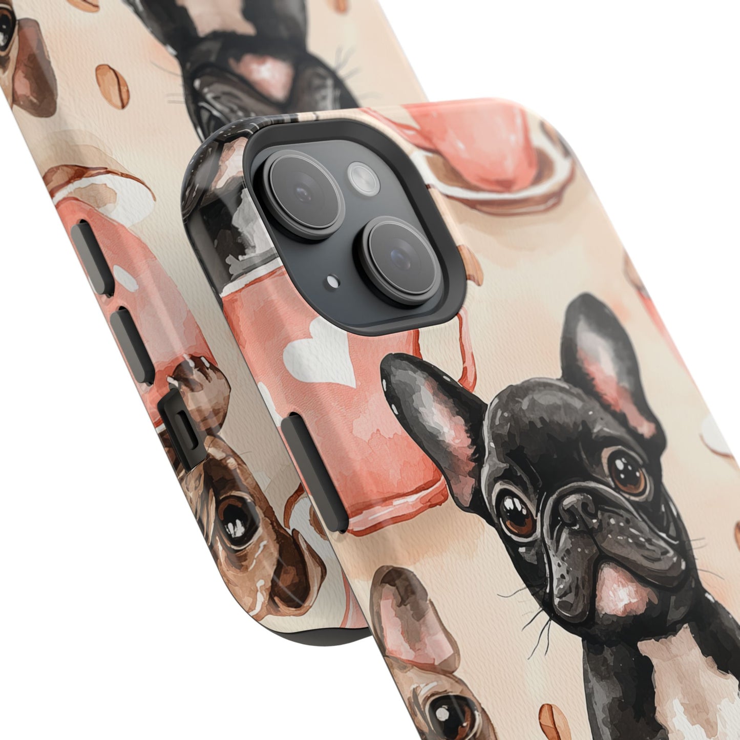 French Bulldogs in Coffee Cup MagSafe iPhone Case – Cute Dog Art, Shockproof & Slim Design